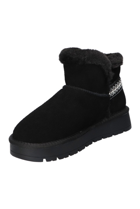 Ghete de iarna Dama, American Club, Cy183, Piele Naturala, Slip-On, EMU, Izolati cu blana, Negru