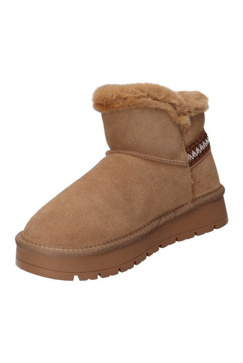 Ghete de iarna Dama, American Club, Cy183, Piele Naturala, Slip-On, EMU, Izolati cu blana, Maro camel