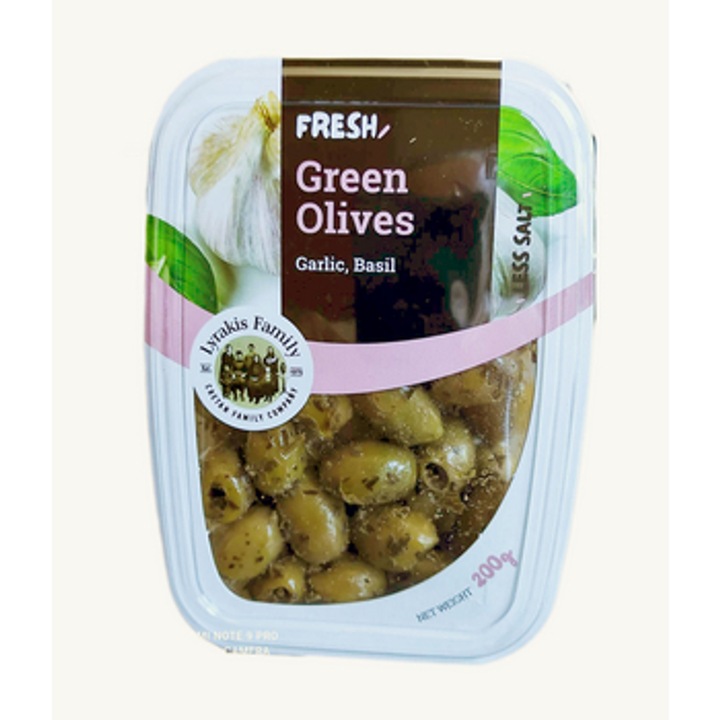 Masline verzi cu usturoi, busuioc, set 200g, Lyrakis Family