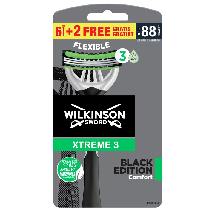 Самобръсначка Wilkinson Sword Xtreme3 Black Edition, 3 ножчета, комплект от 8 броя, 0,1 кг