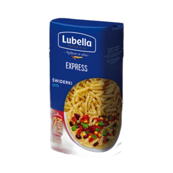 Paste fainoase Lubella, Fusilli , 400 g, 2 minute gatire, contine gluten