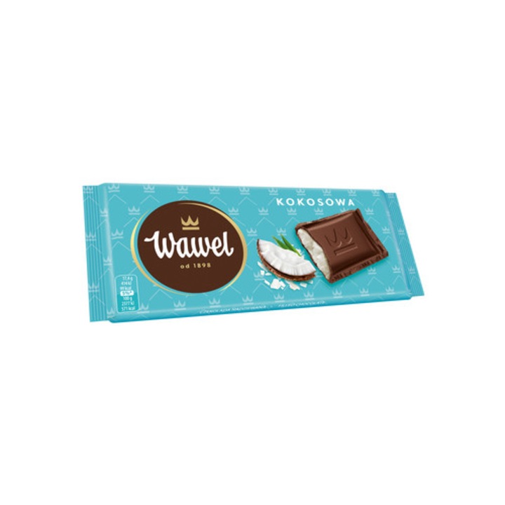 Ciocolata cu nuca de cocos Wawel, 87g, cu umplutura, 55% ciocolata, 6,2% fulgi de cocos
