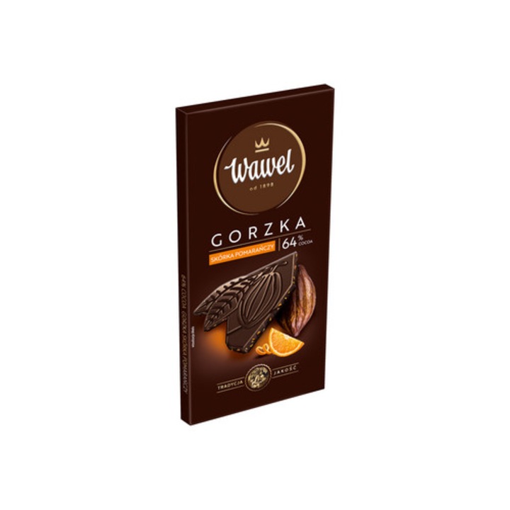 Ciocolata, Wawel 64% cacao cu coaja de portocala, 90g