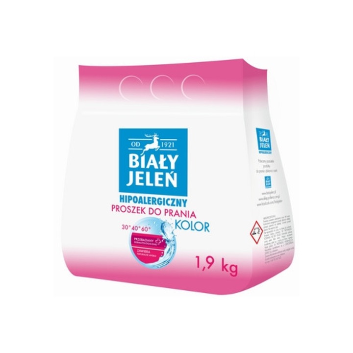 Bialy Jelen mosószer, 1,9 kg, hipoallergén, foszfátmentes, színes ruhákhoz