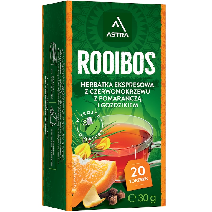 Ízesített Rooibos tea naranccsal és szegfűszeggel, Astra, 20 filter, 30g