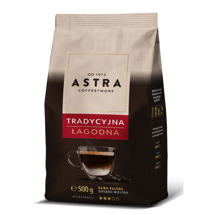 Őrölt kávé, Astra, 500g, Ázsiából, Latin-Amerikából és Afrikából származó kávészemek keverékéből