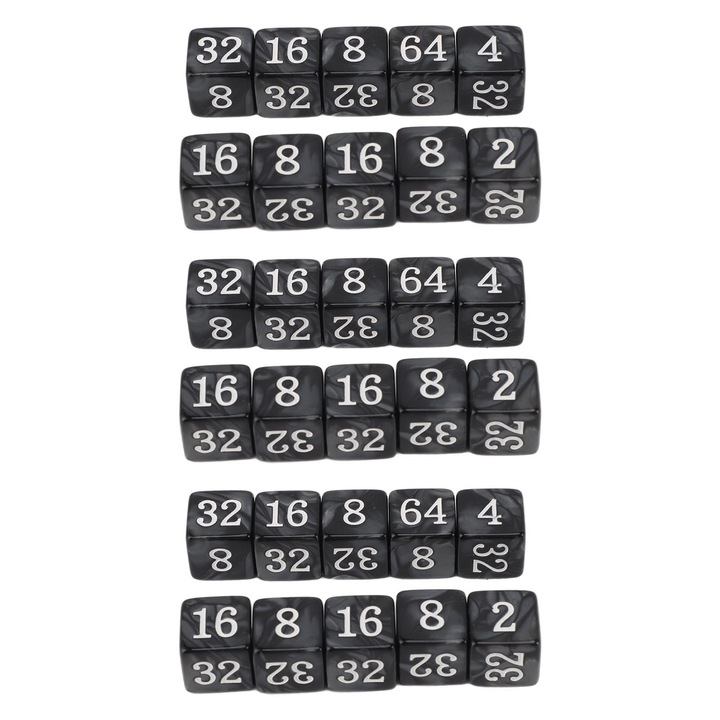 30 darab számozott kocka készlet, műanyag, könnyű, tartós, társasjátékokhoz, fekete