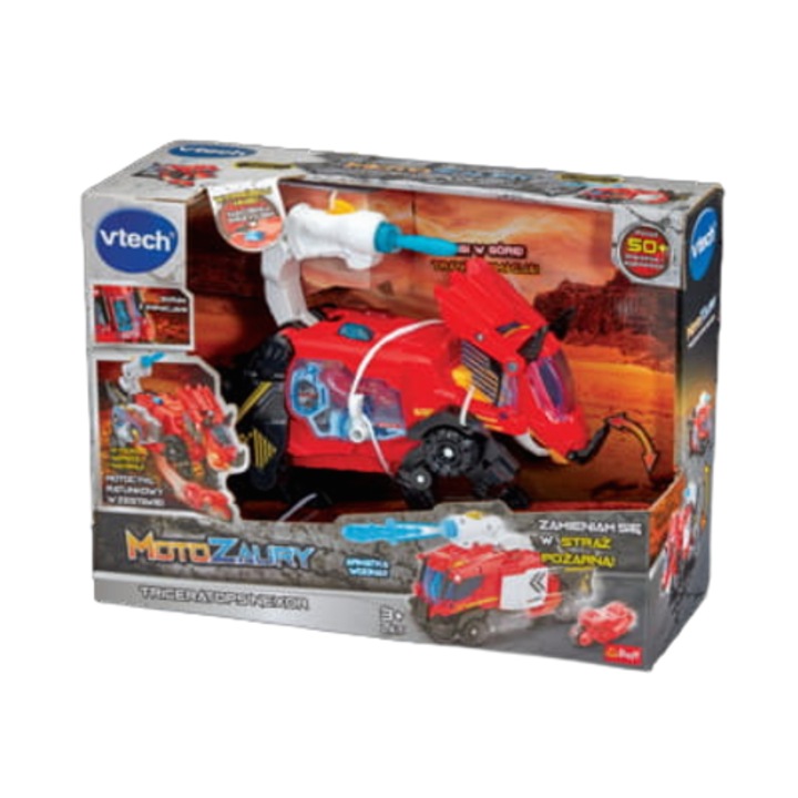 Figurina Motozauri, Triceratops, transformabil in masina de pompieri, multicolor, 31.8x17.5x14cm