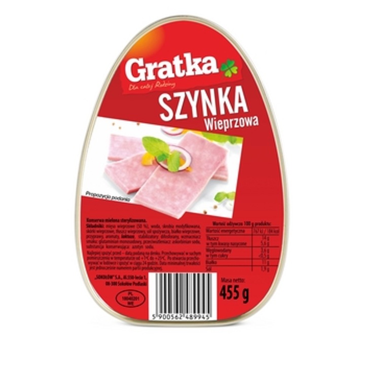 Sunca de porc 455g GRATKA, continut de carne 50%, cu lactoza