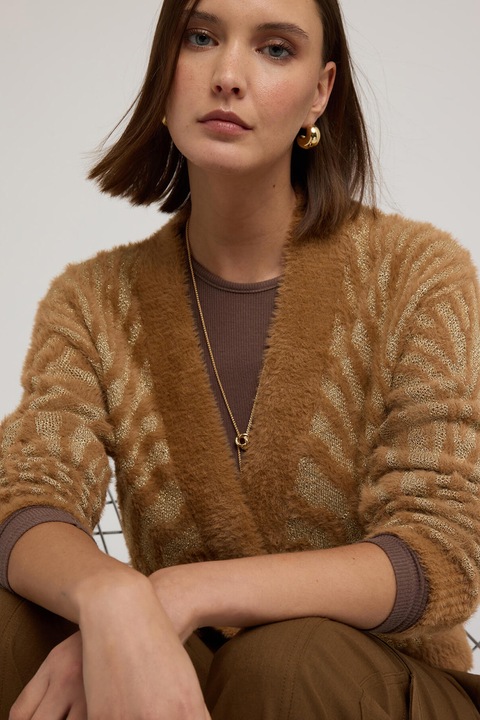 Motivi, Bluza slim fit din amestec de modal, Maro inchis