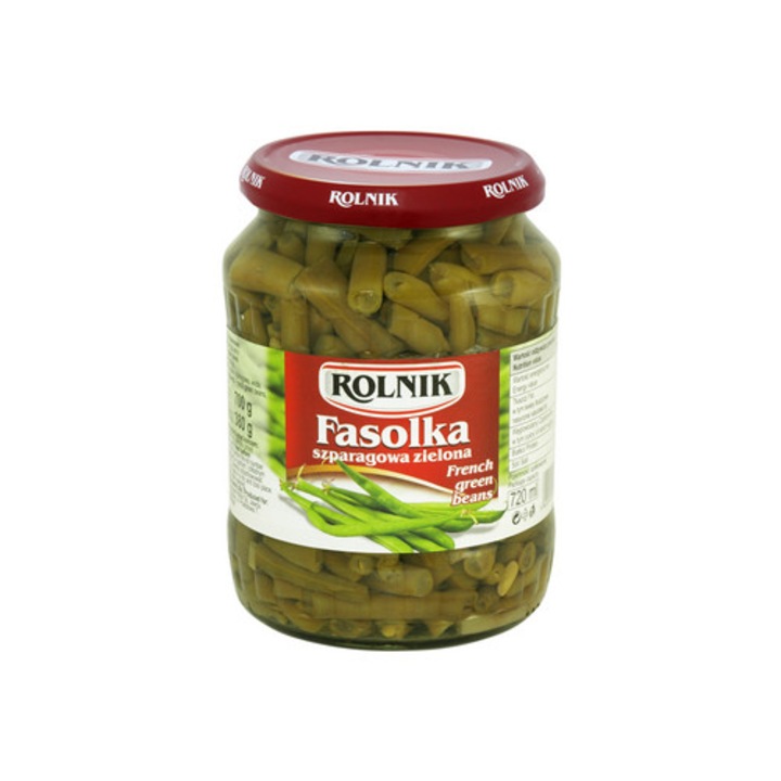 Fasole conservata verde Rolnik 720 ml, 680 g, fara alergeni, continut scazut de calorii