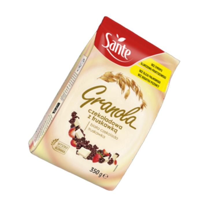 Granola cu ciocolata alba si capsuni, 350g, Sante