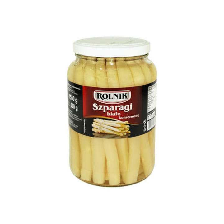 Sparanghel conservat, Rolnik, 1550 g, alb, 990 g dupa scurgere