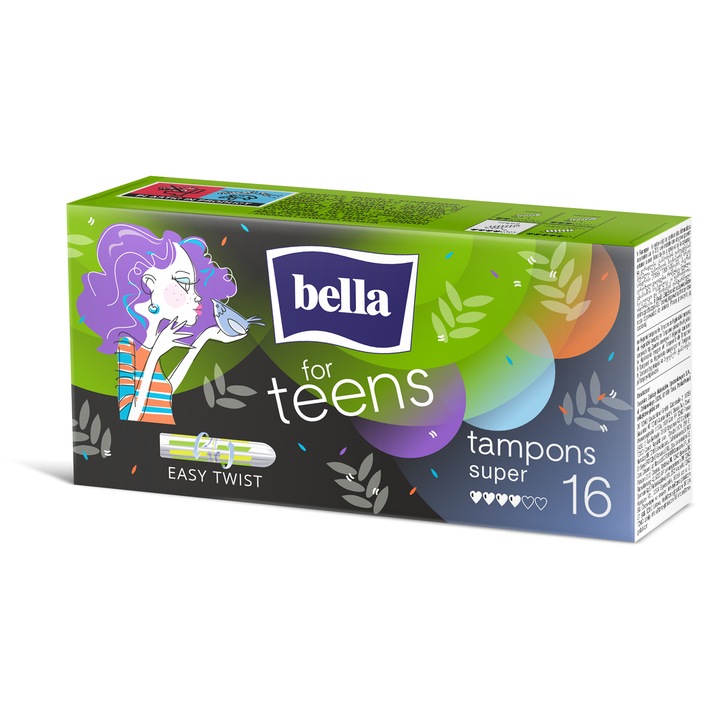 Тампони Bella за тийнейджъри, супер, без апликатор, 20 бр., висока абсорбция, без аромат