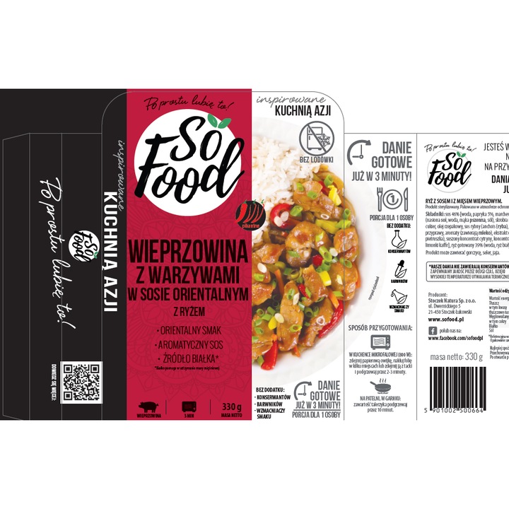 Conserva SO FOOD carne de porc cu legume in sos oriental si orez 330g