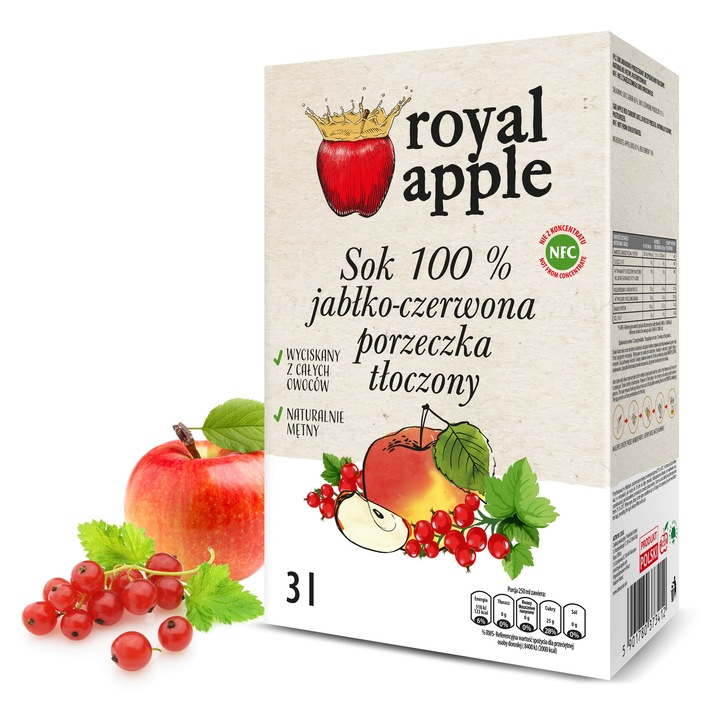 Suc de mere si coacaze rosii, ROYAL APPLE, 3l, fara aditivi