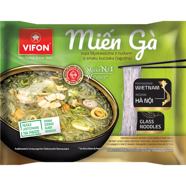 VIFON - Supa instant MIEN GA cu taitei vermicelli din sticla cu aroma de pui, usor picanta, 58g