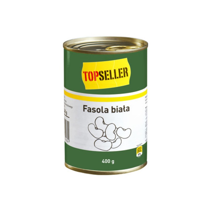 Fasole alba conservata TOPSELLER 400 g, 240 g dupa scurgere, pastrat intre 5-25°C