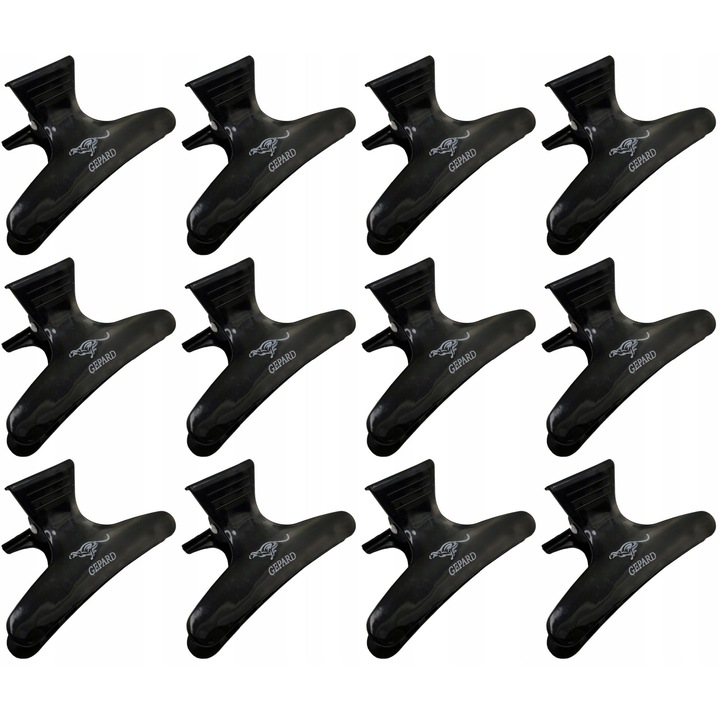 Agrafe de coafură profesionale Gepard, 12 piese, negre, plastic