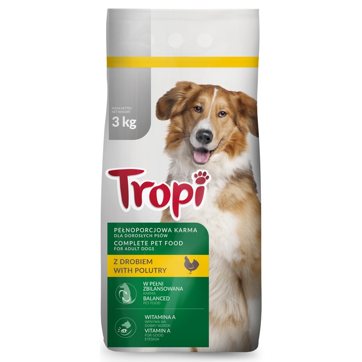 Храна за кучета, TROPI, с пиле, 3кг, суха