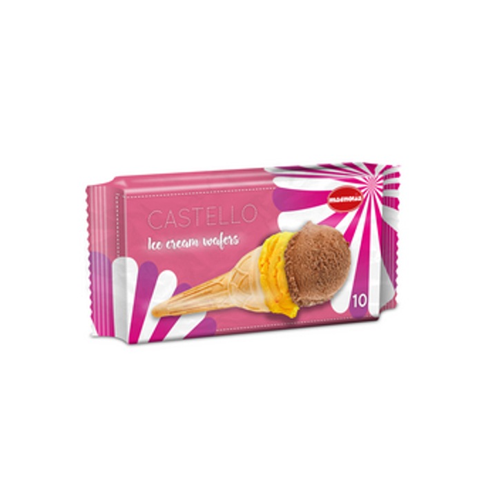 Cornete de inghetata Castello, Magnolia, 10 bucati, 35 g, contine gluten, cu soia