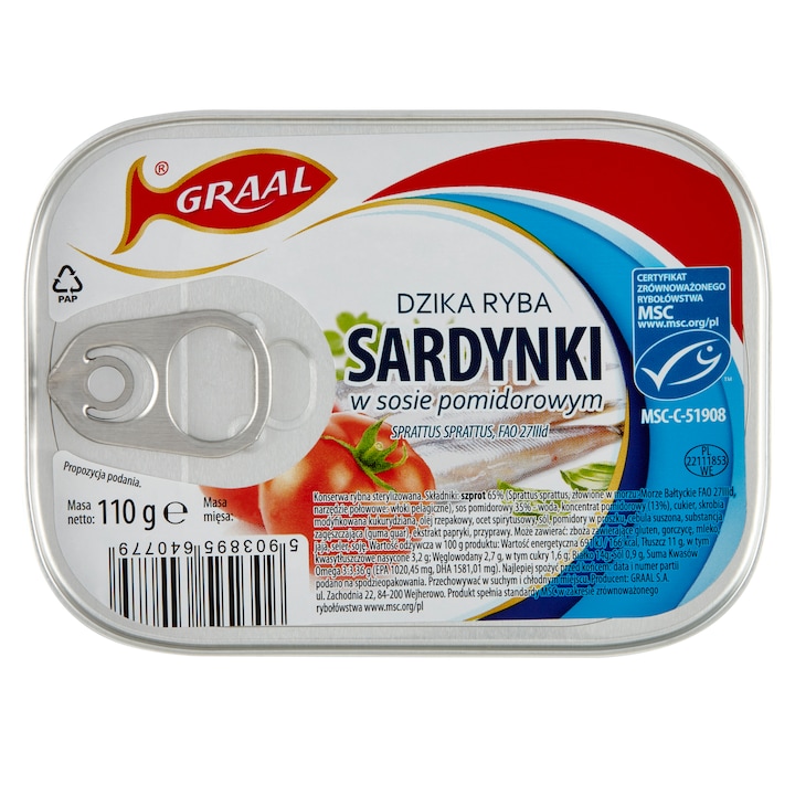 Sardine in sos de rosii, Graal, 110g