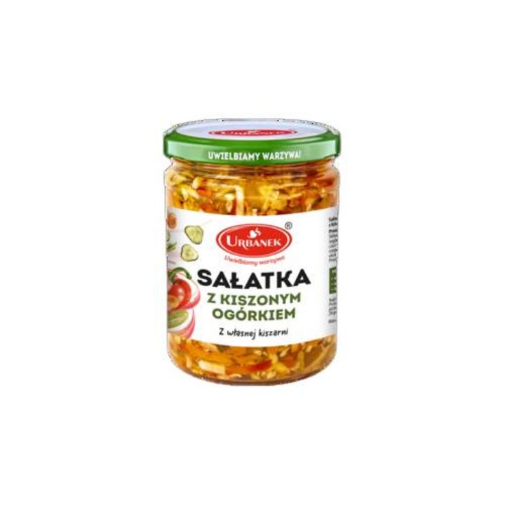 Salata cu castraveti murati, Urbanek, 510g, contine varza alba, morcov, paprika rosie