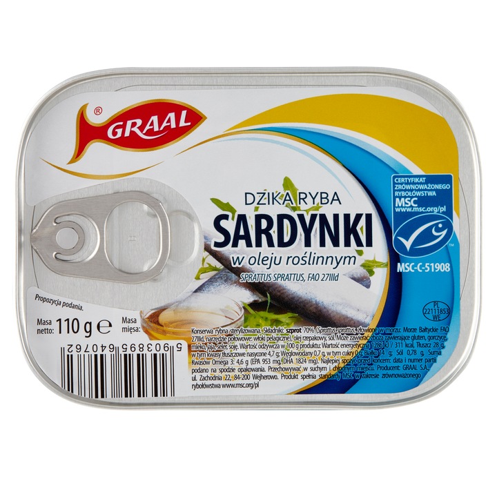 Sardine in ulei vegetal, 110g, GRAAL