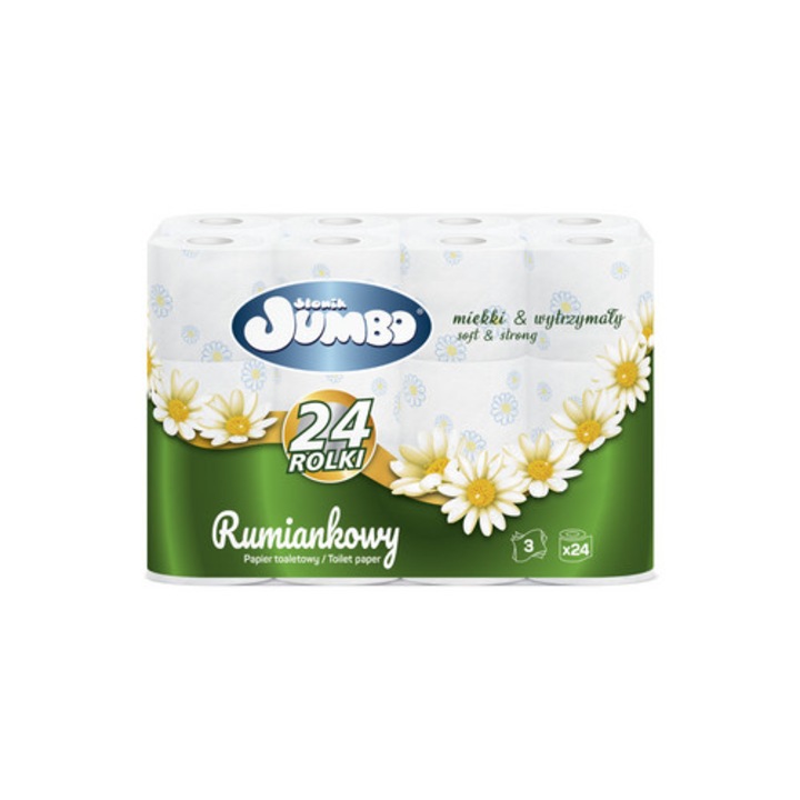 Papier toaletowy SlONIK JUMBO, 3 straturi, parfum de rumiat, alb, set 24 rolki