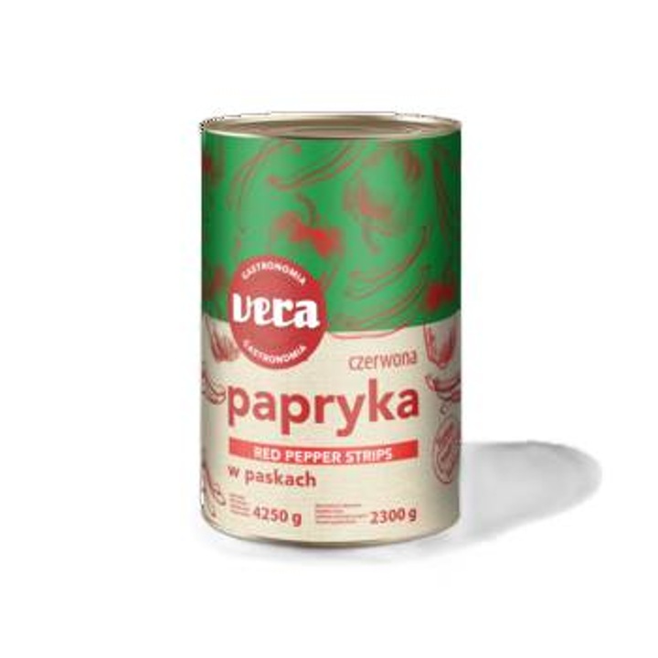 Paprika rosie conservata in fasii, Vera, 4,25 kg, in saramura