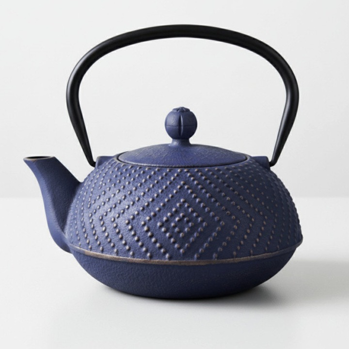 Ceainic din fonta AROMELIO KAMIN, 900 ml, bleumarin, cu infuzor detasabil, design japonez, 18x15x16cm