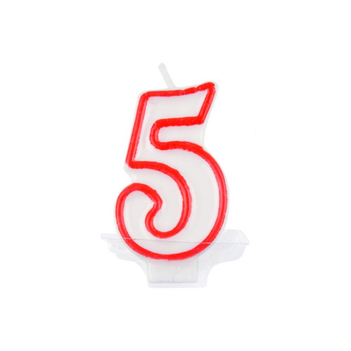 Свещ номер 5, Arpex, бяла, червена, златна, 7,5см