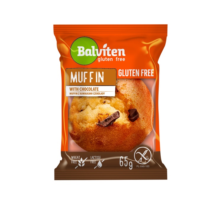 Muffin cu bucati de ciocolata, Balviten, 65g, fara gluten