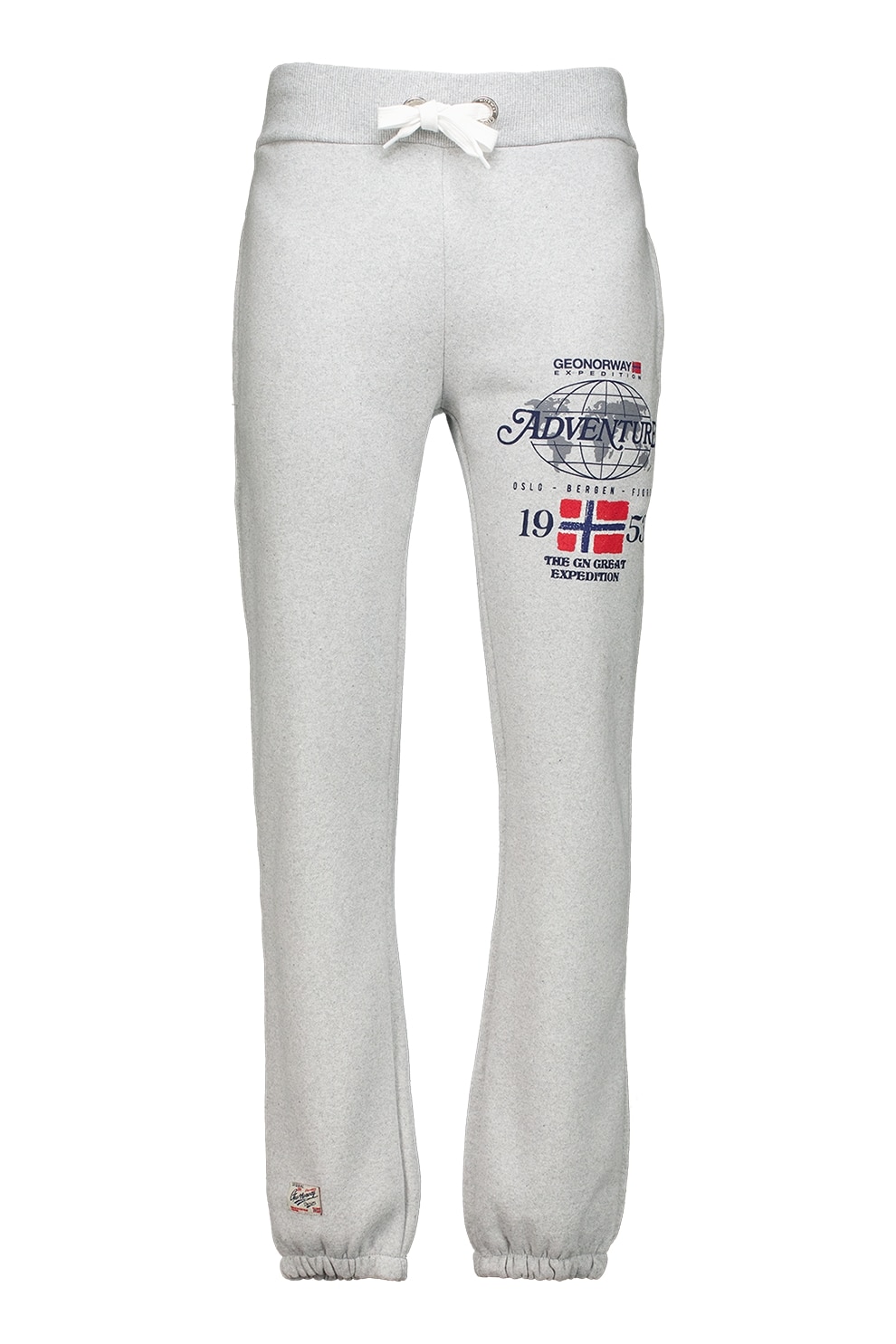 Geographical Norway, Pantaloni de trening cu snur in talie si imprimeu Molkovitz, Gri deschis melange, 2XL