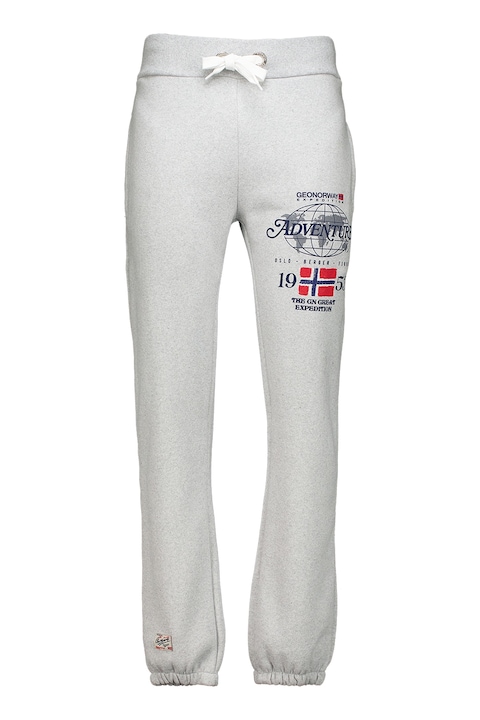 Geographical Norway, Pantaloni de trening cu snur in talie si imprimeu Molkovitz, Gri deschis melange