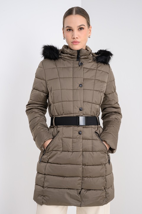 Geo Norway, Geaca cu vatelina, garnitura cu blana sintetica si gluga Anemone, Maro inchis