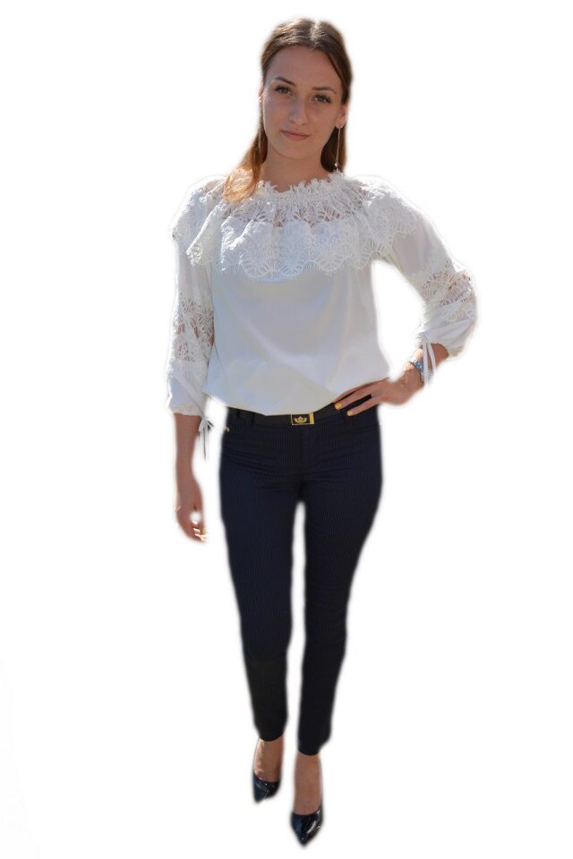 Pantaloni lungi cu model de dungi , D&J Exclusive, Albastru marin