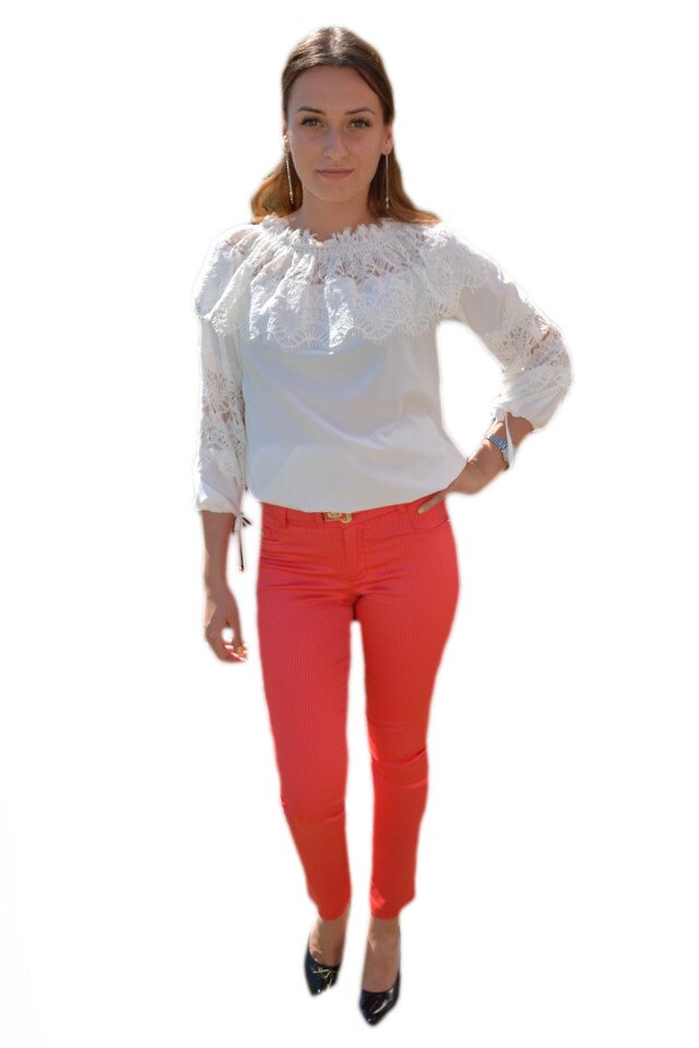 Pantaloni lungi cu model de dungi , D&J Exclusive, Rosu