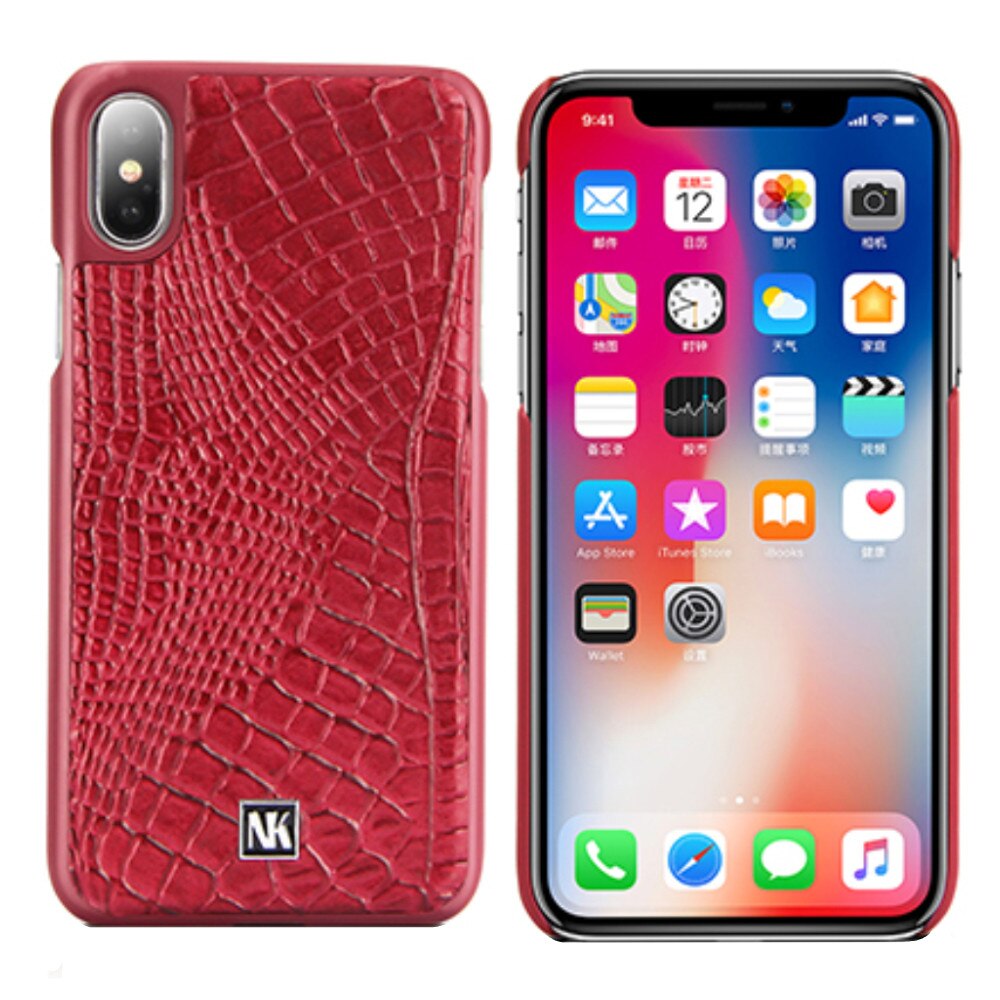Husa spate din Piele Naturala Nuoku Croc pentru iPhone X, rosu