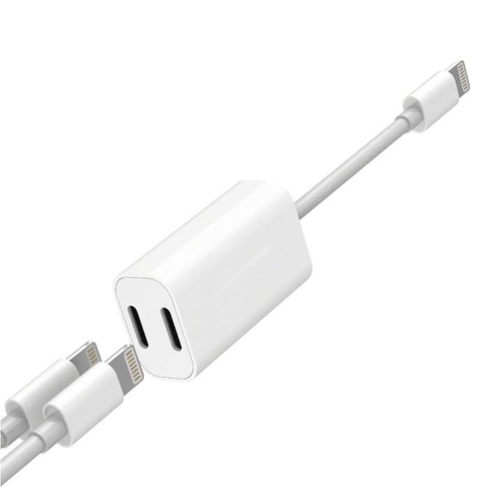 Cablu Adaptor 2 in pentru iPhone 7/8, Y Cable, alb