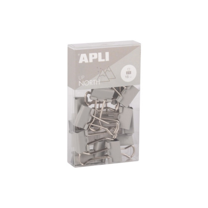 Cleme documente, 19mm, 15 bucati, gri, set