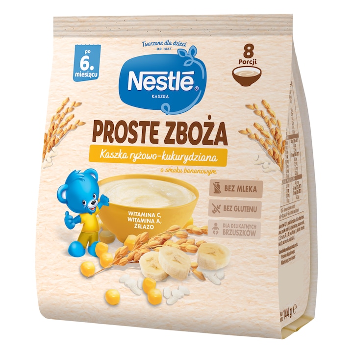 Cereale pentru bebelusi, Nestle, kaszka ryzowo-kukurydziana, banana, 144g