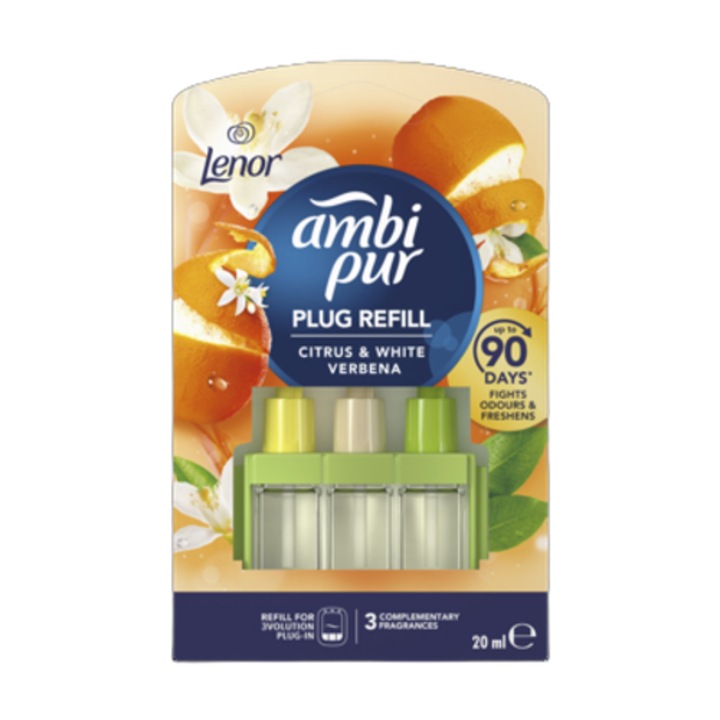 Пълнител за електрически ароматизатор Ambi Pur Цитрус и върбинка, бял, 20 мл, комплект