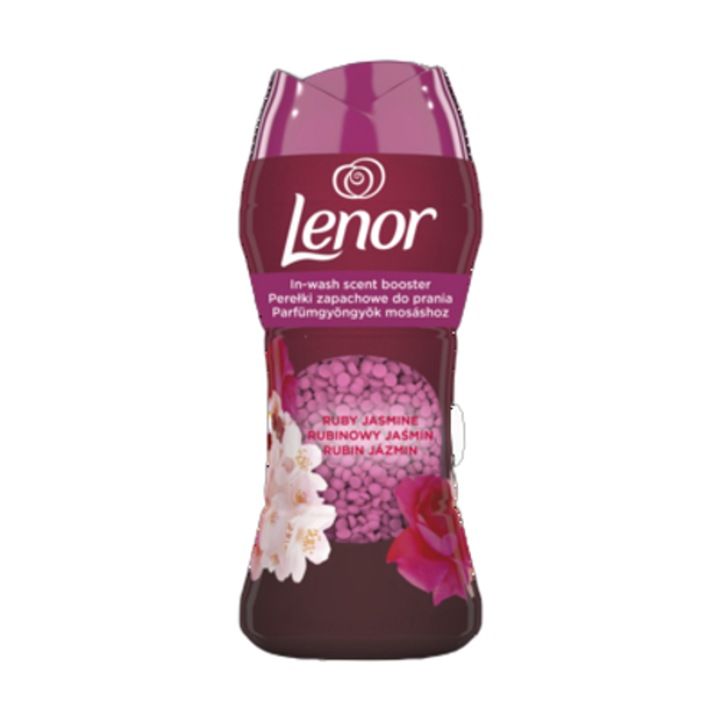 Perle parfumate pentru rufe Lenor Ruby Jasmine, 195g, parfum de fructe rosii si flori, utilizare universala