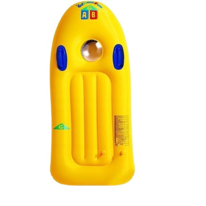 Надуваема дъска за сърф, Besthurt, 113x51 см, Жълт, Дръжки, Лодка за плуване, Плувен пръстен, Дюшек за плуване, Многоцветен, PVC