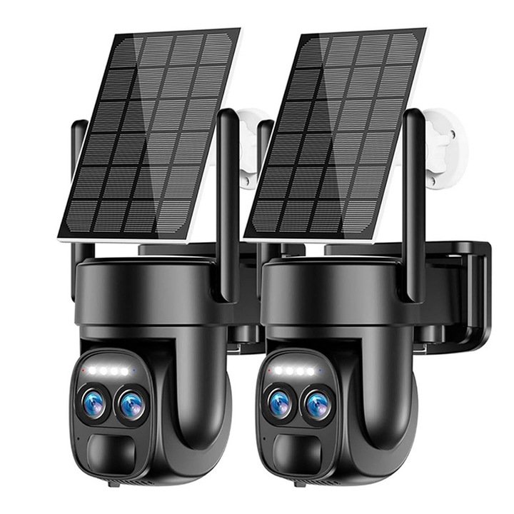 Camera de supraveghere WiFi VRSmarty™ 6MP, dual-lens, inteligenta, cu detectare AI, urmarire automata, vedere nocturna color, rezistenta la apa IP67, rotatie 350°, zoom 10x, audio bidirectional, stocare pe card TF si cloud