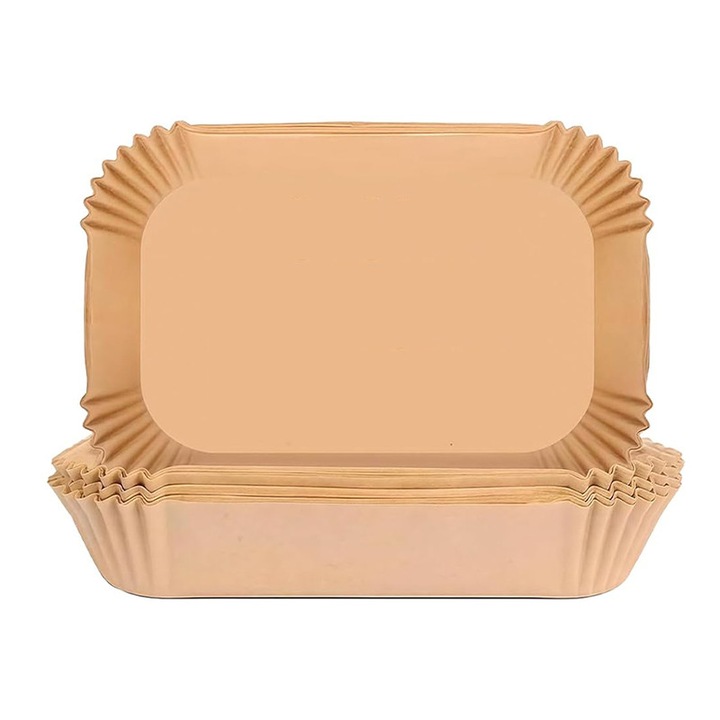 Set 200 folii de copt pentru friteuza cu aer, Rqiurpn, Rezistente la ulei, 25.5x14cm, Termorezistent, Dreptunghiulara, Maro