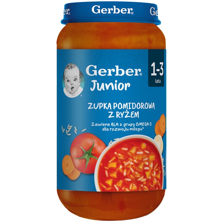 Supa de rosii cu orez Gerber 250g, pentru copii de peste 1 an, continut de legume 48%, fara alergeni