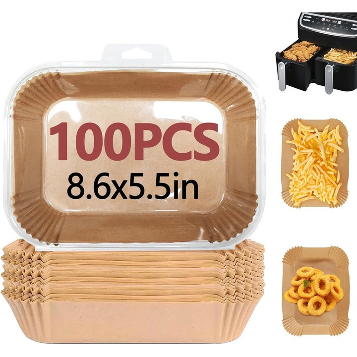 Capsule de hartie pentru friteuza cu aer, Caltucus Core®, set 100 bucati, 8.5x5.5x4.5 inch, maro