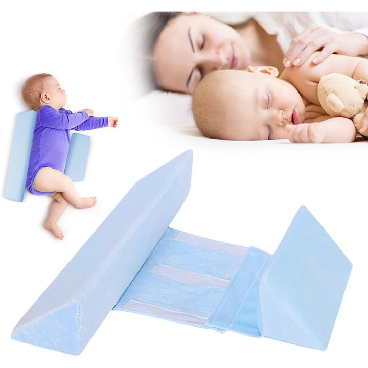 Antireflux párna, Állítható borulásgátló pozicionáló támasz, Suness, Pozicionáló párna, Levehető és mosható, küzd a kólika és a reflux ellen, háton, hason vagy oldalt alvóknak, 43 x 10 x 10 cm, Kék